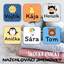 NAŽEHLOVACÍ štítky ŠKOLKA ZNAČKY 22x22mm (42ks)