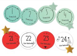 KALENDÁŘ ADVENTNÍ samolepky 30mm (24+8ks) - Vánoční