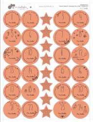 KALENDÁŘ ADVENTNÍ samolepky 30mm (24+8ks) - Vánoční