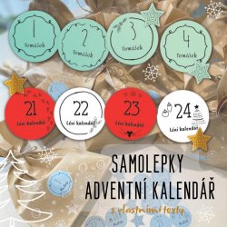 KALENDÁŘ ADVENTNÍ samolepky 30mm (24+8ks) - Vánoční