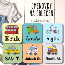 Nažehlovací MINI jmenovky AUTA+ 20x20mm (48ks)