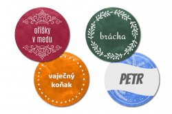 HANDMADE samolepky a VÁNOČNÍ jmenovky SADA 43mm (12ks)
