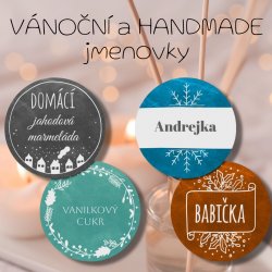 HANDMADE samolepky a VÁNOČNÍ jmenovky SADA 43mm (12ks)