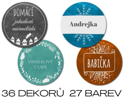 HANDMADE samolepky a VÁNOČNÍ jmenovky SADA 43mm (12ks)