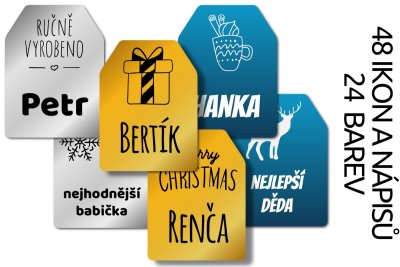 Vánoční jmenovky na dárky, sada GIFT 32x43mm (16ks)