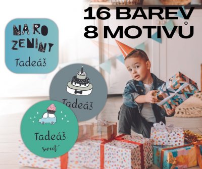 NAROZENINOVÉ jmenovky na dárky 15ks