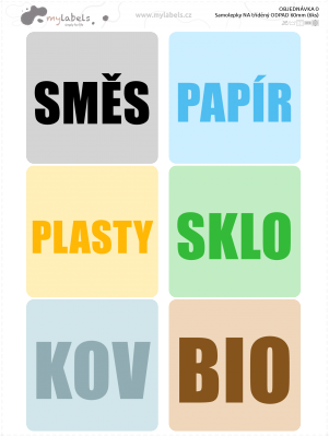 Samolepky NA tříděný ODPAD s vlastními texty 60mm (6ks)